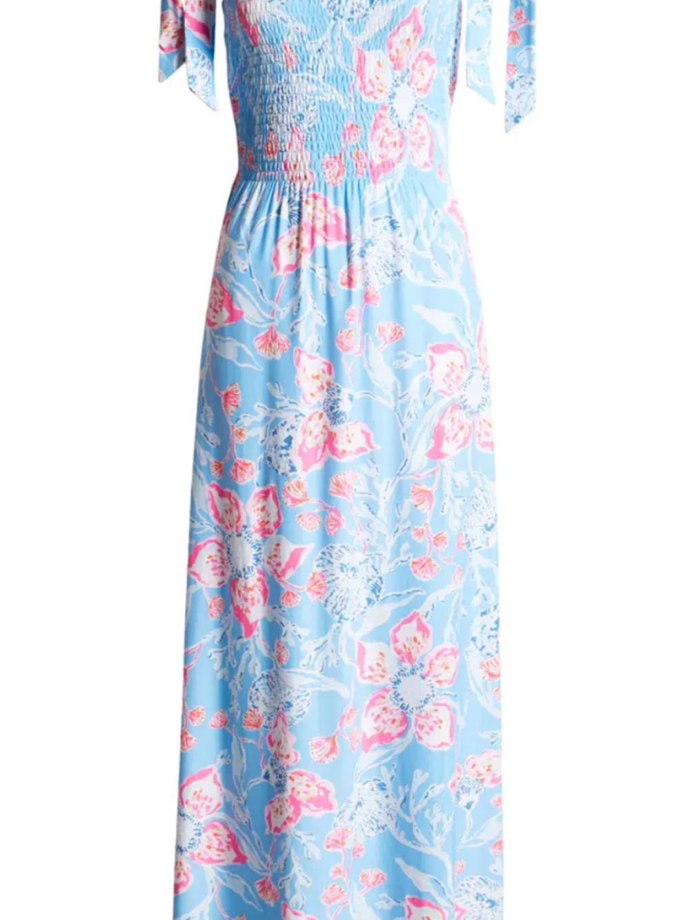 Lilly Pulitzer Light Blue Maxi Dress with Pink Floral Print